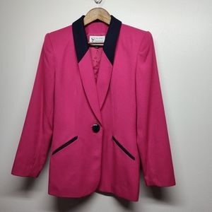 Stirling Cooper Vintage Blazer Jacket Women Size 6 Pink Black Collared Modest